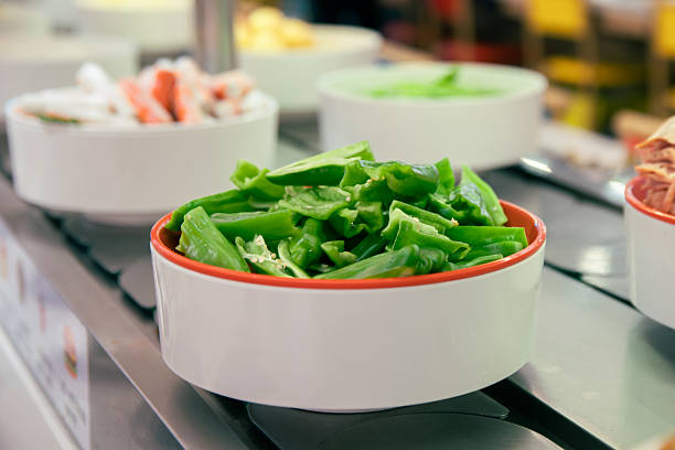 Food in a rotating hot pot restaurant