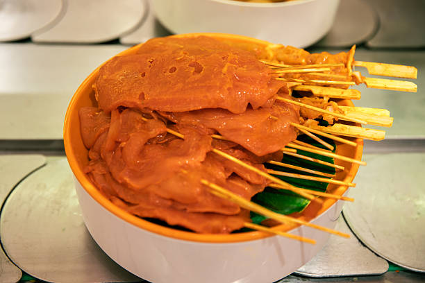 Food in a rotating hot pot restaurant