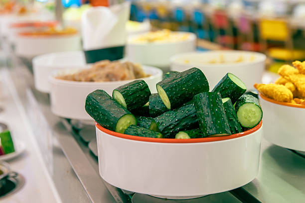 Food in a rotating hot pot restaurant