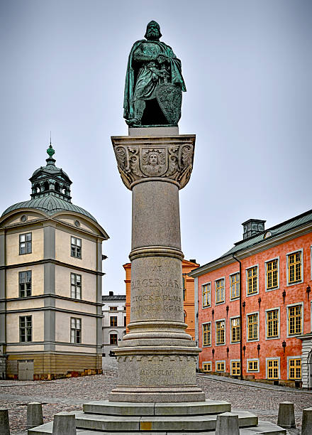 stockholm, sweden - july 11, 2025:  statue of the founder of stockholm, birger jarl, on birger jarls torg near riddarholm church