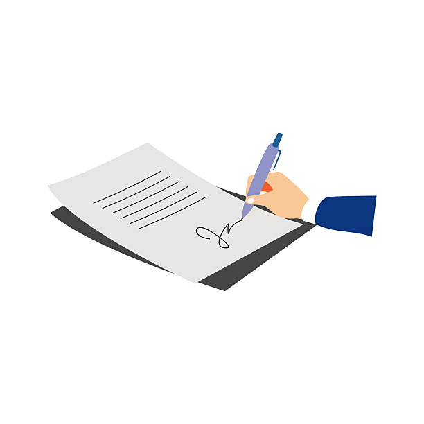illustrations, cliparts, dessins animés et icônes de signature à la main contrat flat design - signer
