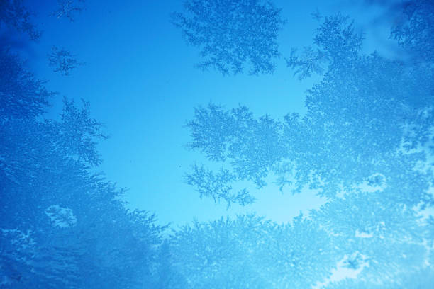 frost crystal on window glass in winter season