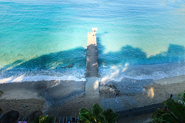 Top-view of a pier over the sea.
