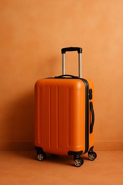 istock orange suitcase in front of the wall 2234037488