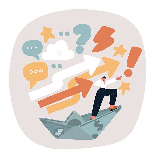 istock Vector illustration of woman launching money ship. Arrows 2234041464