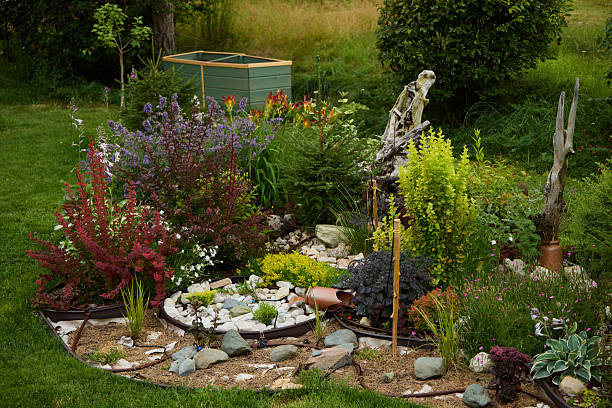 istock Experience the Lush Garden Oasis filled with Vibrant Flora and Unique Decor Elements 2234049377