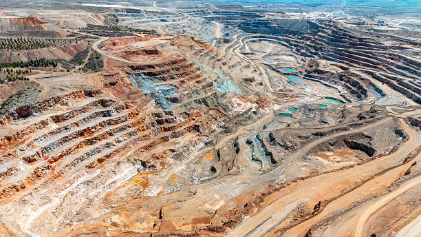 istock Aerial View of Open-Pit Mining Quarry with Terraced Excavation Layers 2234052780