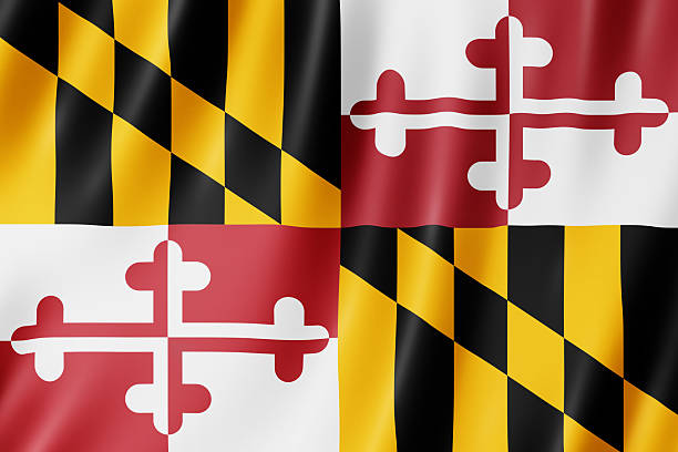 Flag of Maryland, US state. 3D illustration of the Maryland flag waving.