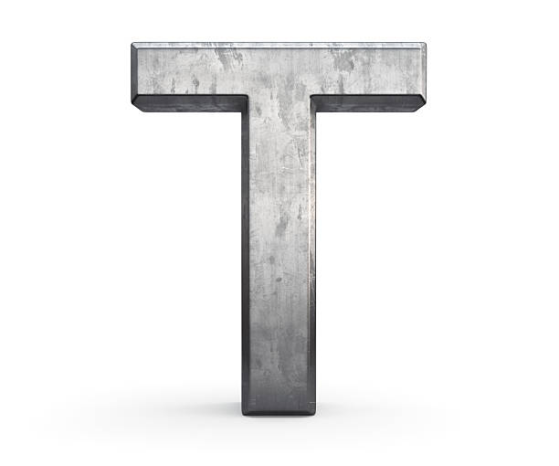 3D stained steel letter T isolated on white background