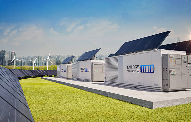 istock Energy storage system or battery container unit with solar panels for smart city 2234068087