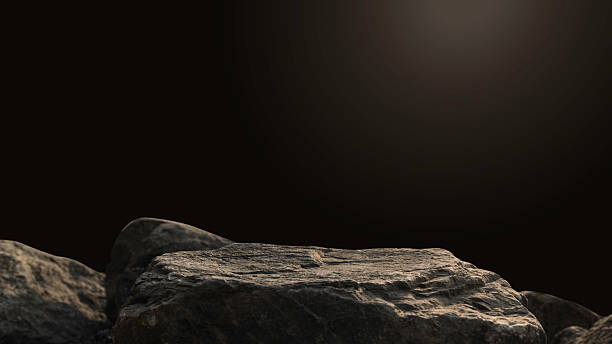 istock Stone, Rock Podium isolated on Dark cement Wall Studio light Backgrounds 2234089248