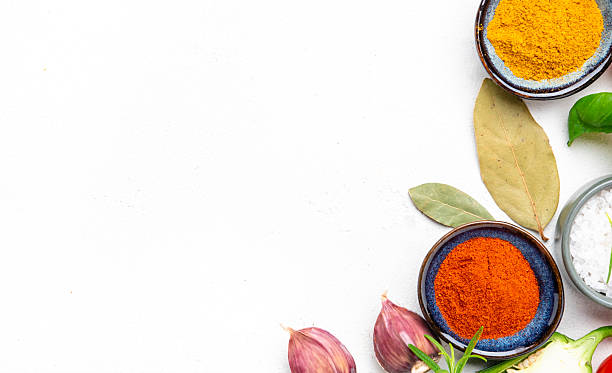 istock Food and cooking with spices background, Indian kitchen, white copy space, top view 2234091213