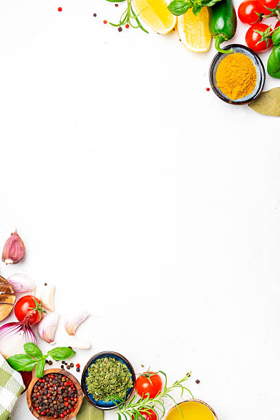 istock Food and cooking with spices background, Indian kitchen, white copy space, top view 2234091221