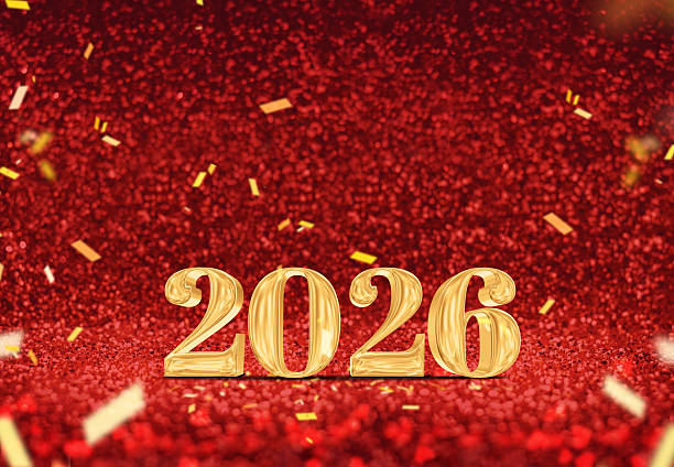 istock Happy new year 2026 3d rendering gold color on red glitter background 2234093540
