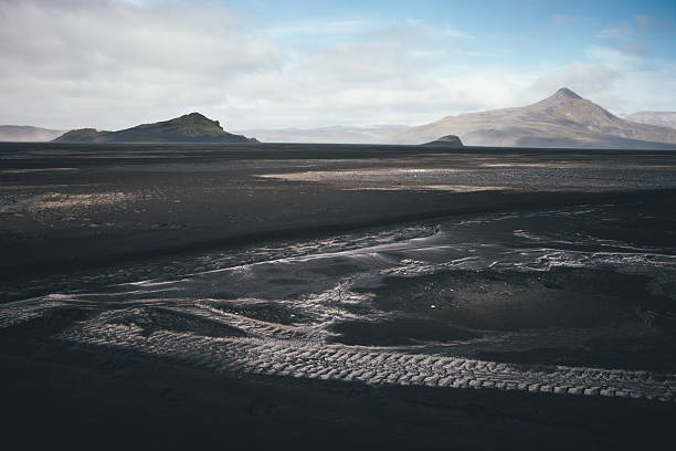 Dark volcanic landscape (Maelifell - the Central Highlands, Iceland).