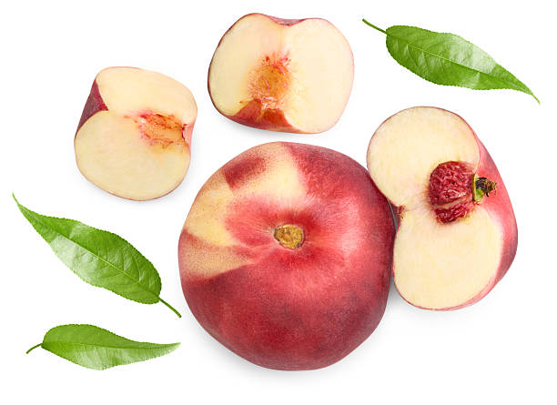istock cut of peach fruit isolated on white background. clipping path 2234113381