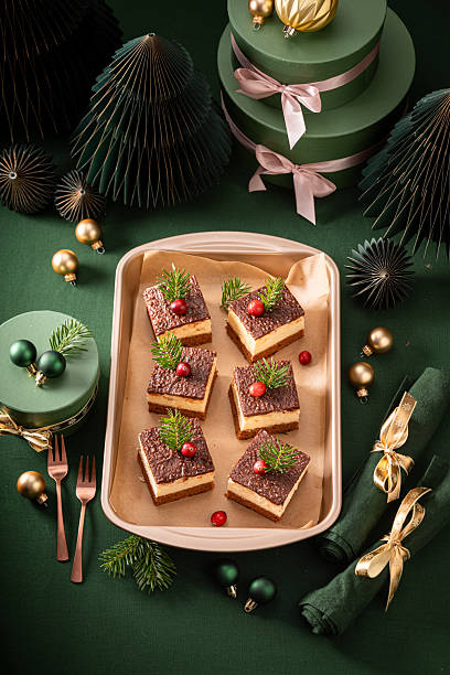 istock White Christmas cheesecake with nuts and chocolate glaze. 2234117207