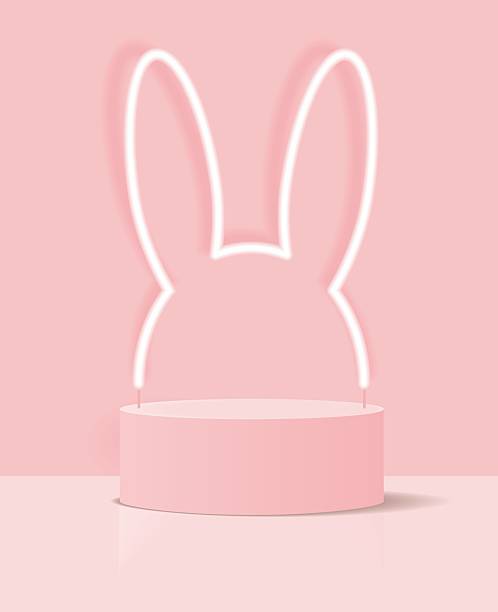 istock Minimal Pastel Pink Vector Scene with Neon Bunny Ears and Podium. 2234121791