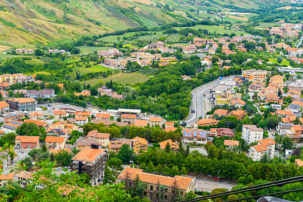 istock San Marino houses top view on tiled roofs. 2234122176