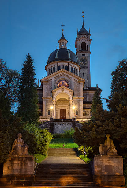 Zurich, Switzerland. View of Enge church (Kirche Enge) at dusk