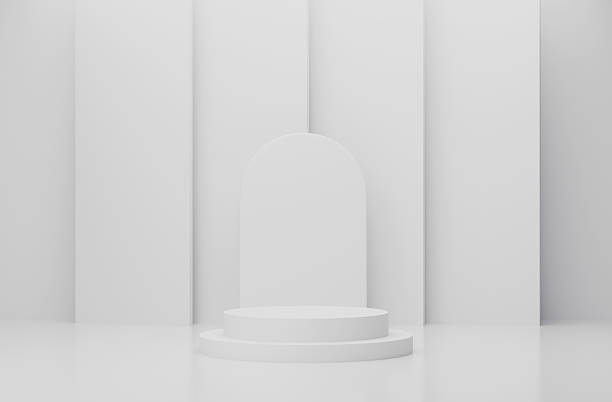 istock 3d render of minimalist one podium showcase stage in interior room white studio and lighting for product display abstract bright background. 2234124663