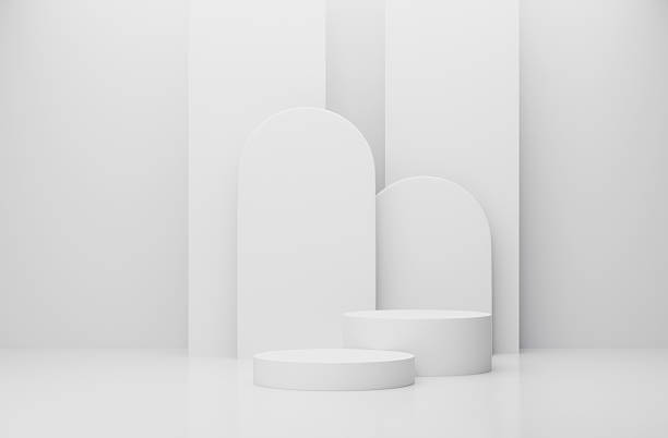 istock 3d render of minimalist two podium showcase stage in interior room white studio and lighting for product display abstract bright background. 2234124664