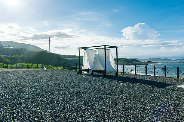 The spacious stone road by the seaside - suitable for use as a background for its car advertisements