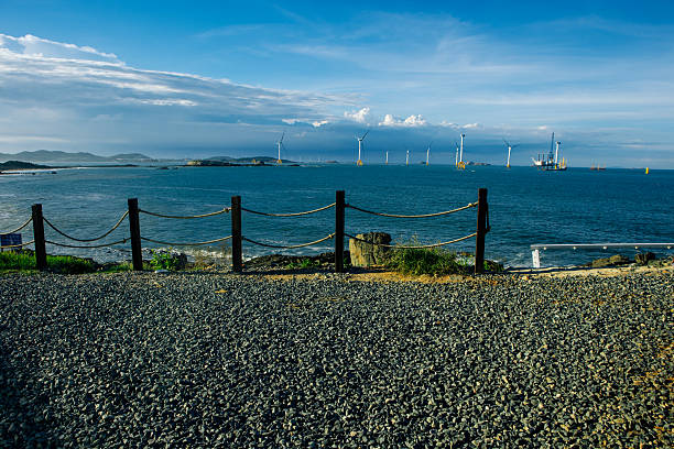 The spacious stone road by the seaside - suitable for use as a background for its car advertisements