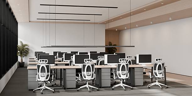 istock Modern Open Plan Office with Computers and Ergonomic Chairs in Minimalist Design 2234137670