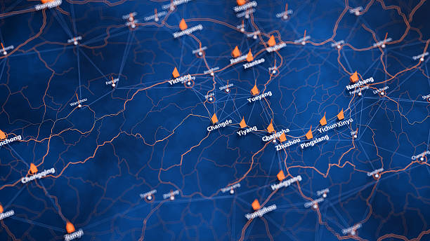 istock Changde map big data visualization. Futuristic map infographic of city in China. Visual map data complexity in modern blue and orange colors 2234149243