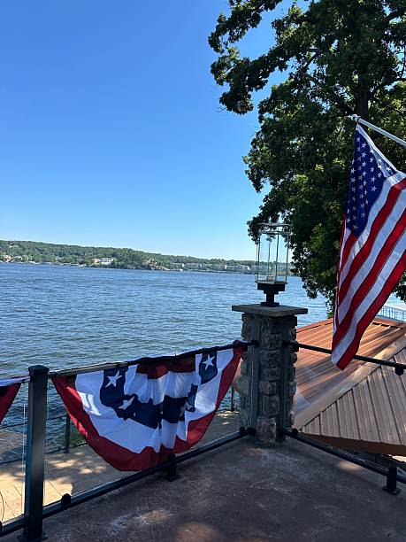 istock American Flag and Bunting with Lake Background 2234150946