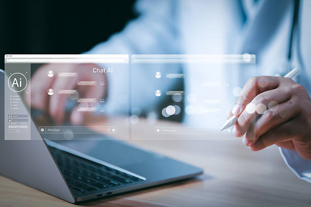 istock Futuristic business concept showing man interacting with virtual Chat AI interface, symbolizing artificial intelligence, digital transformation, automation, and smart technology in communication. 2234156084