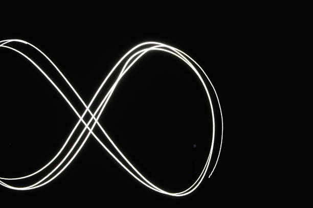 istock Glowing White Infinity Symbol with Light Trails on Black 2234157925