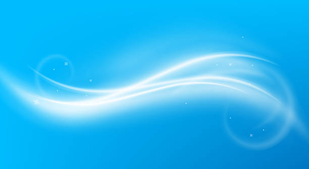 Air conditioner wind flow effect. Cool fresh air on light blue background, ac fresh cold breeze vector illustration, 3d swoosh motion, abstract white smoke texture