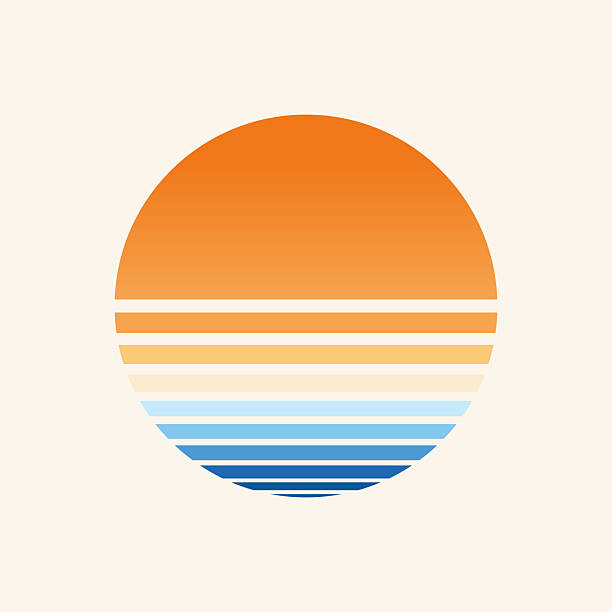 Abstract geometric sun over the sea illustration