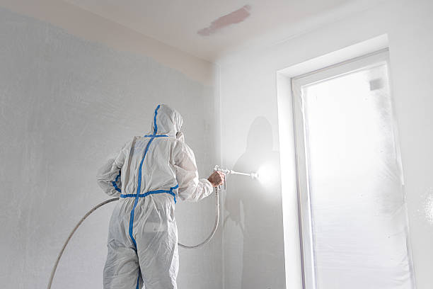 istock Spray painting walls. Painter wearing protective overalls while painting interior walls with a sprayer. 2234163543