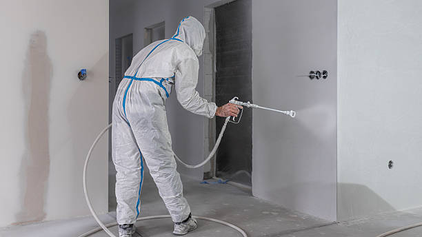 istock Spray painting walls. Painter wearing protective overalls while painting interior walls with a sprayer. 2234163575