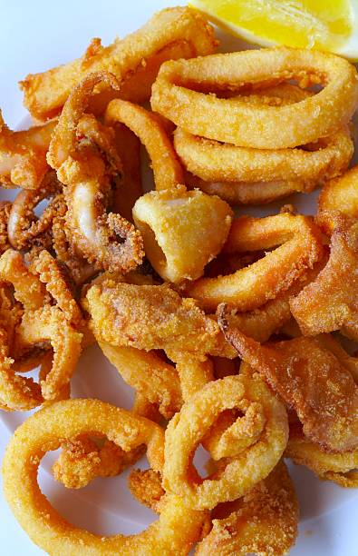Plate of breaded squid to eat