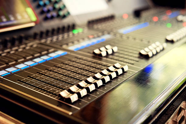 istock Professional audio equalizer DJ remote control in studio. Sound and music recording industry. Modern sound equipment. 2234175910