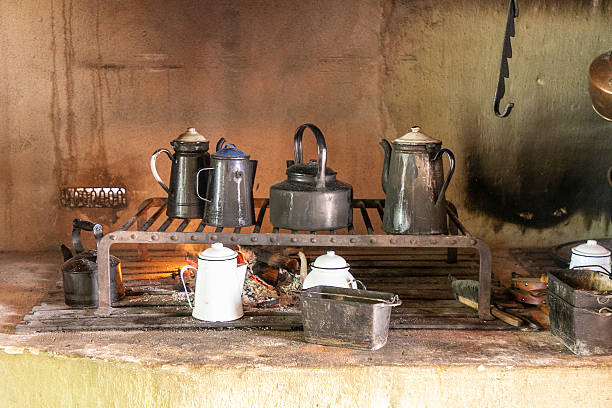 istock Vintage looking coffee and tea pots on a fire 2234176623