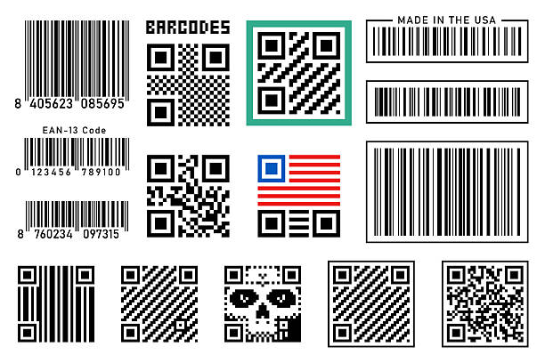 Barcodes and QR codes vector art illustration