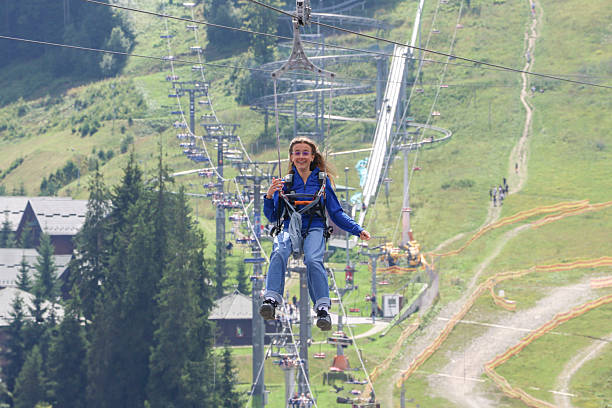 istock Solo zipline ride. Carpathians from above. 2234184493