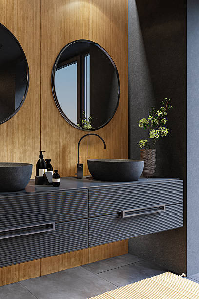 istock Minimalist Bathroom with Floating Vanity and Glass Shower 2234194784