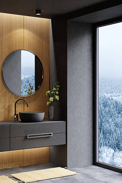 istock Minimalist Bathroom with Floating Vanity and Glass Shower 2234194806