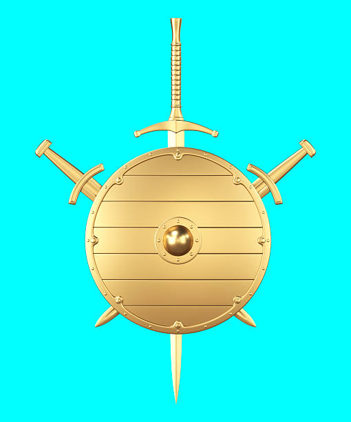 Classic medieval-style shield combined with crossed swords, symbolizing protection, battle