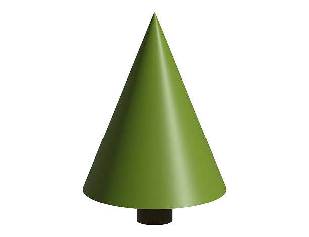 Minimalist 3D render of a green cone shaped Christmas tree, isolated on white. Simple and modern design, suitable for holiday themes or abstract illustrations.