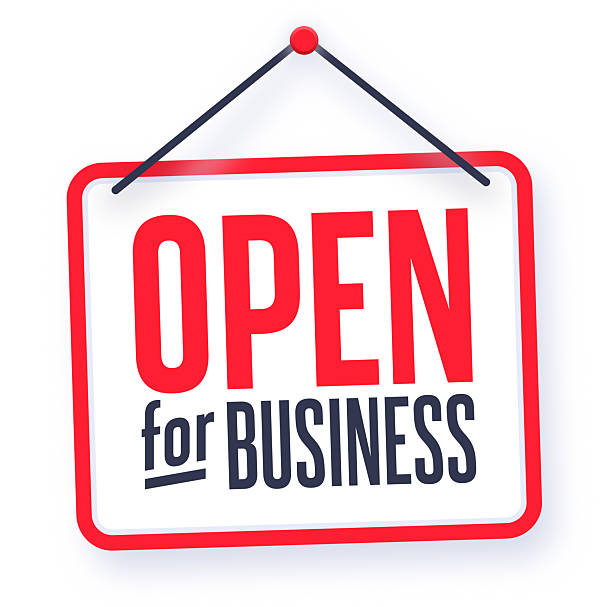 Open for Business retro white red and black business hanging sign.