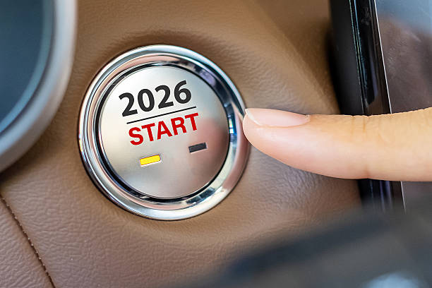 istock Finger press a car ignition button with 2026 START text inside  automobile. New Year New You, forecast, resolution, motivation, change, goal, vision, innovation and planning concept 2234230172