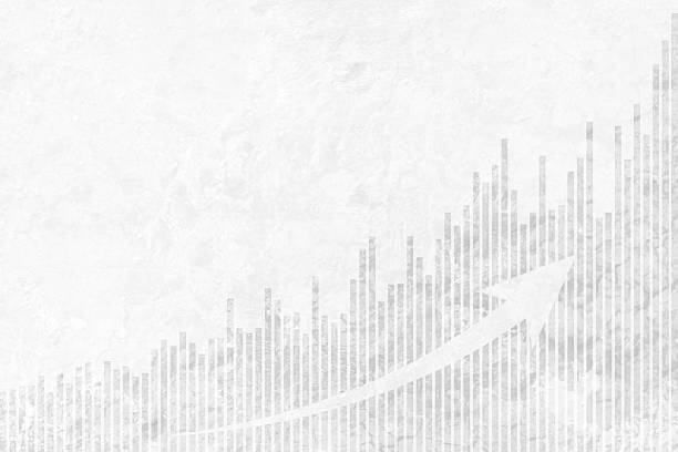 Blank gray white textured rough rustic weathered faded vector background with one curved up arrow over upward moving bar graph for success, growth,  aspirations, continuous improvement, achieving business goals or target.