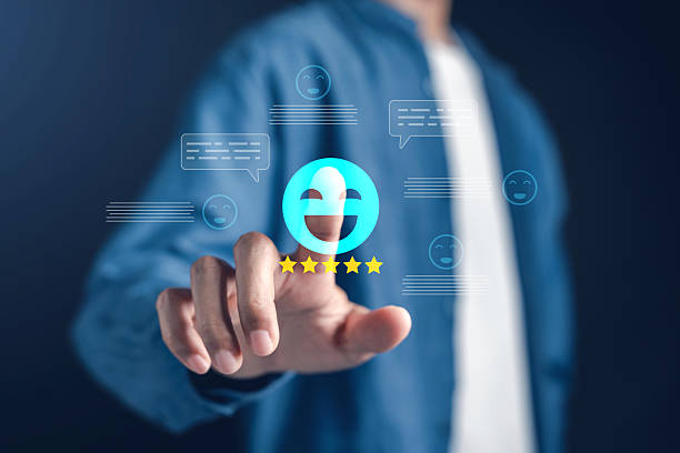 istock Customer experience and positive feedback with user give five-star rating and happy emoji icon, review, satisfaction, testimonial, service quality, and digital engagement. 2234238701